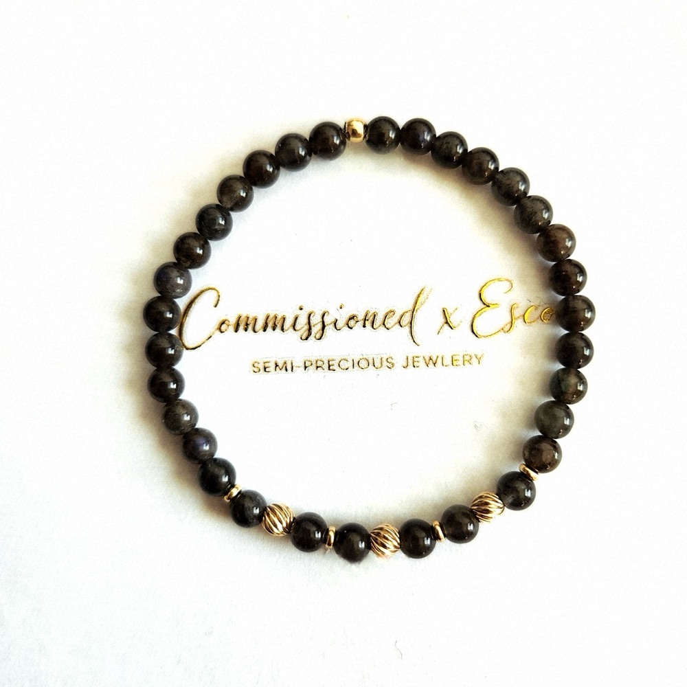 Labradorite & 14k Yellow Gold Corrugated Bracelet